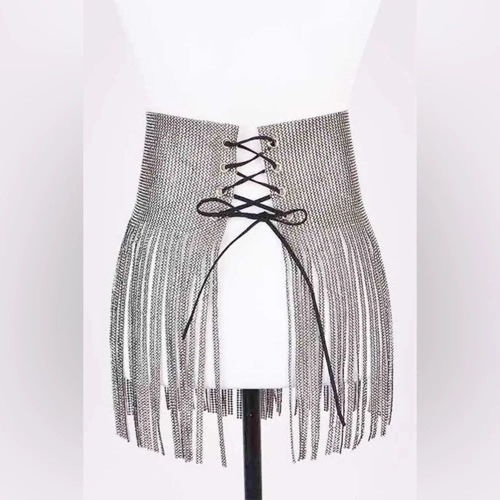 Silver Rhinestone Corset Skirt Statement Belt